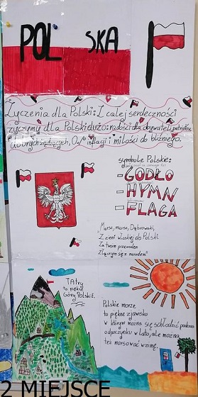 Miejsce 2 narysowane godło, Tatry wypisane symbole Polski