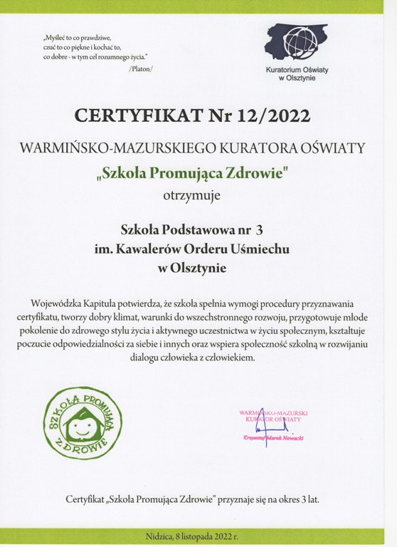 Certyfikat Szkoły Promującej Zdrowie